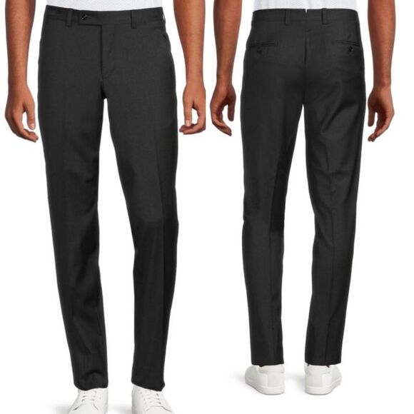 TED BAKER LONDON Charcoal Grey Jerome Textured Wool Modern-Fit Dress Pants-34R - Picture 1 of 9